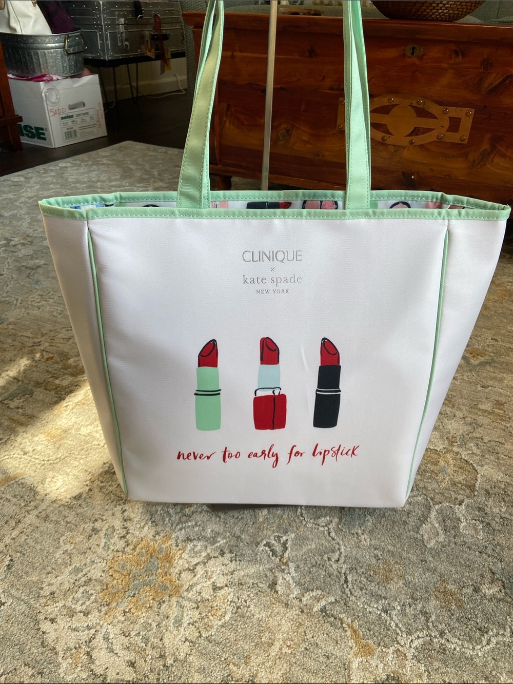 Clinique & Kate Spade Collaboration Mint Lipstick Tote Bag